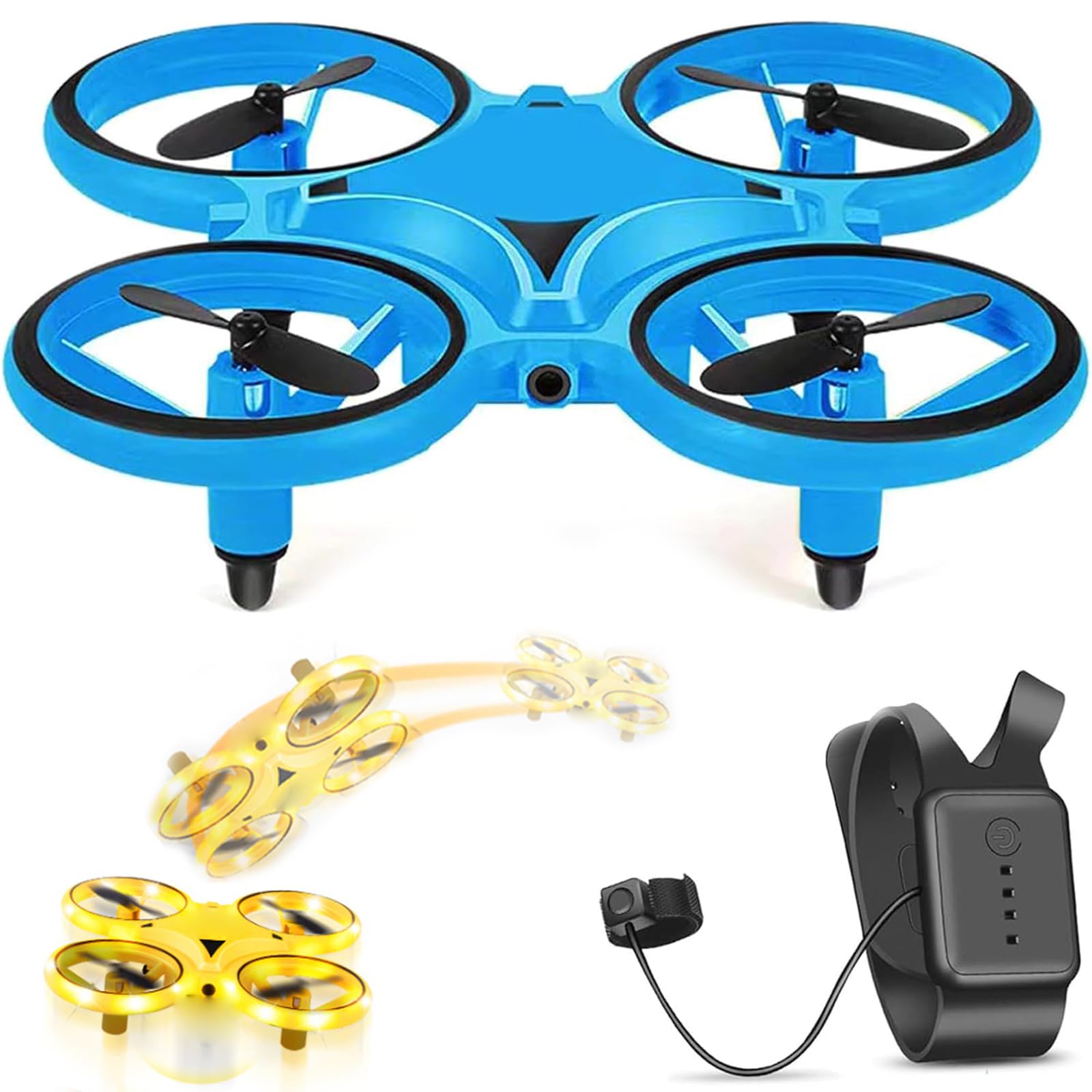 The Hover Pro Drone, 360° Flips Gestensteuerung Drohne Rc Quadcopter Drohne, 3 Modi Handsensor Fernbedienung Drohne mit LED-Licht, Intelligente Uhr Gestensensor RC Drohne für Kinder Erwachsene (Blau) von CHENRI