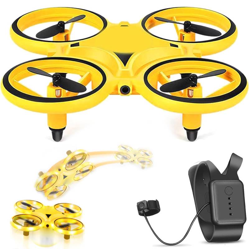 The Hover Pro Drone, 360° Flips Gestensteuerung Drohne Rc Quadcopter Drohne, 3 Modi Handsensor Fernbedienung Drohne mit LED-Licht, Intelligente Uhr Gestensensor RC Drohne für Kinder Erwachsene (Gelb) von CHENRI