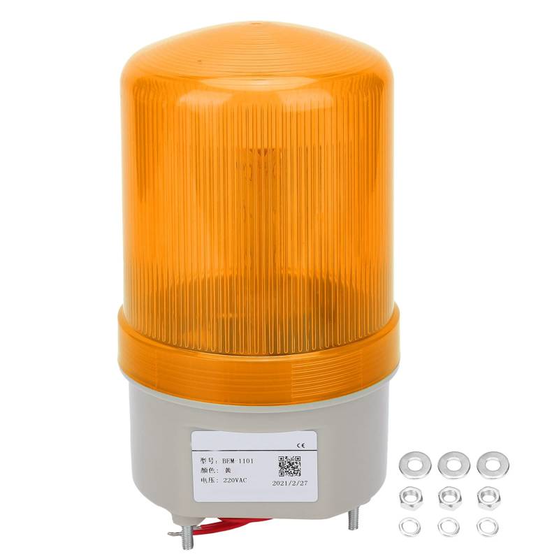 CHEOTIME Berm Industrial LED Blinking Sound Warnleuchte, Berm Warnleuchte LED -Blinde Alarmausrüstung Lampe Notfall 220 VAC BEM -13101 für öffentliche Notalarme (Gelb) von CHEOTIME