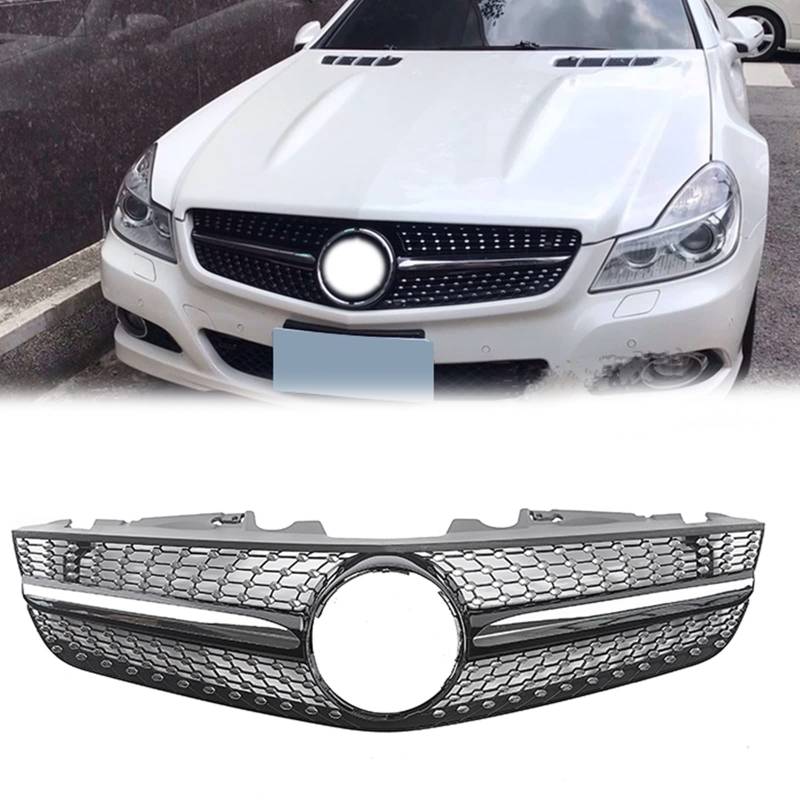 CHEVVY Kühlergrill Für Benz R230 SL-Klasse 2009-2012 SL500 SL550 SL600 Diamant-Stil, Schwarzes Oberes Stoßstangengitter Zubehör von CHEVVY