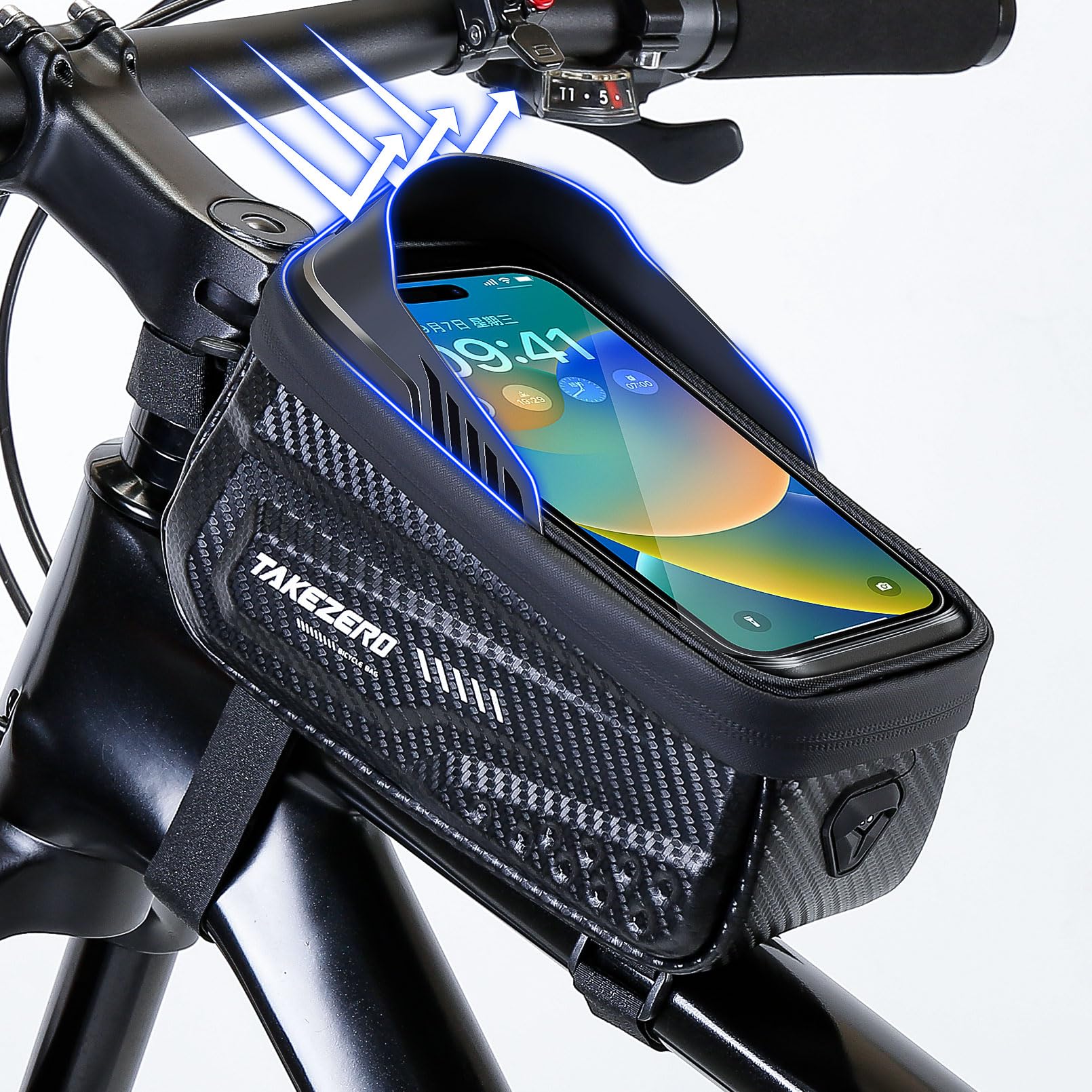 CHICLEW Fahrradtasche mit wasserdichtem Rahmen, Handyhalterung für Mountainbikes mit großer Kapazität, Fahrradlenkertasche mit empfindlichem Touchscreen von 0,25 mm für 6,8 Zoll Smartphone von CHICLEW