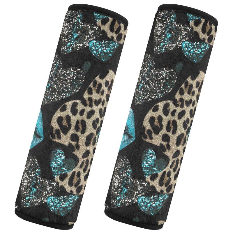 CHIFIGNO 2 Stück Leopard Print Blau Herzen Lippen Sicherheitsgurt Abdeckung Pad Weich Auto Sicherheitsgurt Kissen Autositz Schultergurt Pads für Jungen Mädchen Erwachsene von CHIFIGNO