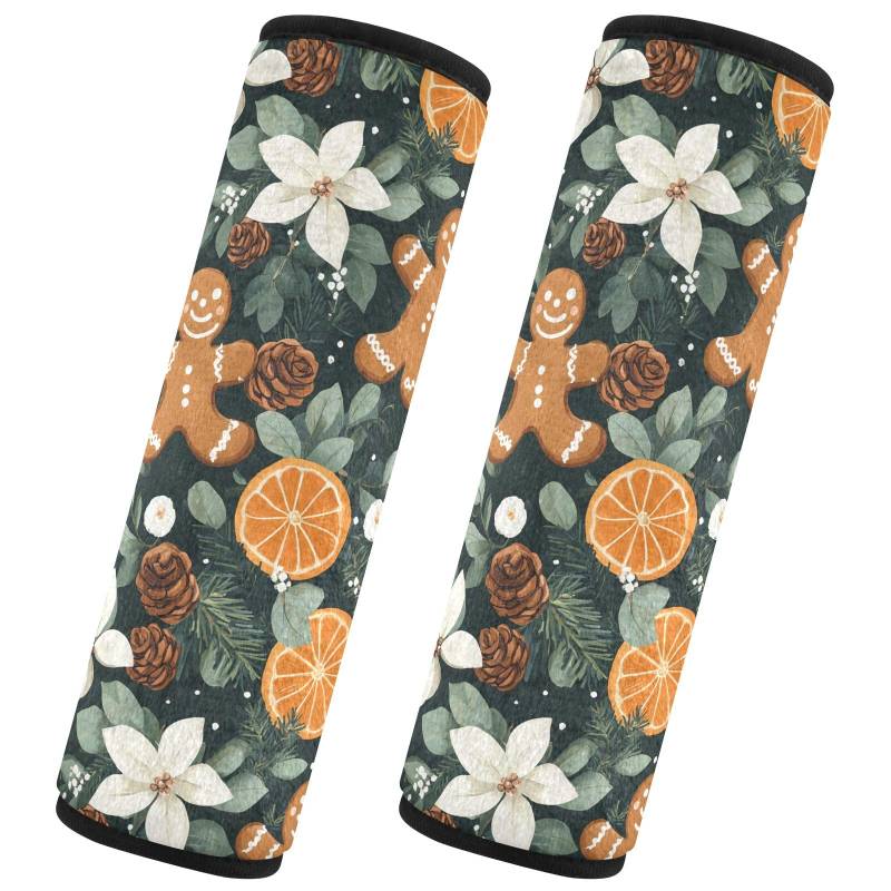 CHIFIGNO 2 Stück Sicherheitsgurtabdeckung Orange Scheiben Lebkuchen Männer Weiß Blumen Sicherheitsgurt Gurtabdeckung Mode Autositz Schultergurt Pads für Autotasche von CHIFIGNO