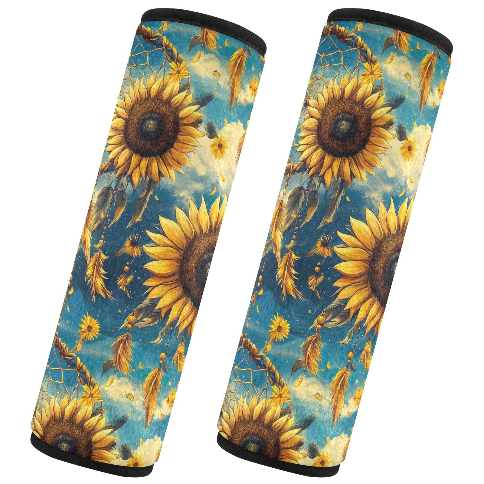 CHIFIGNO 2 Stück Vintage Traumfänger Sonnenblumen Sicherheitsgurt-Abdeckung Mode Sicherheitsgurt-Abdeckung Sicherheitsgurt-Schulterpolster für Erwachsene Kinder Damen Herren von CHIFIGNO