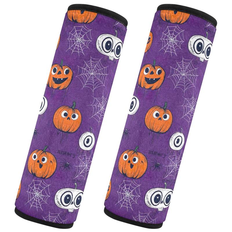 CHIFIGNO 2 x Halloween-Kürbisse auf violettem Sicherheitsgurt-Bezug, Universal-Sicherheitsgurt-Bezug, Sicherheitsgurt-Schulterpolster für Erwachsene, Kinder, Damen, Herren, 2 Stück von CHIFIGNO