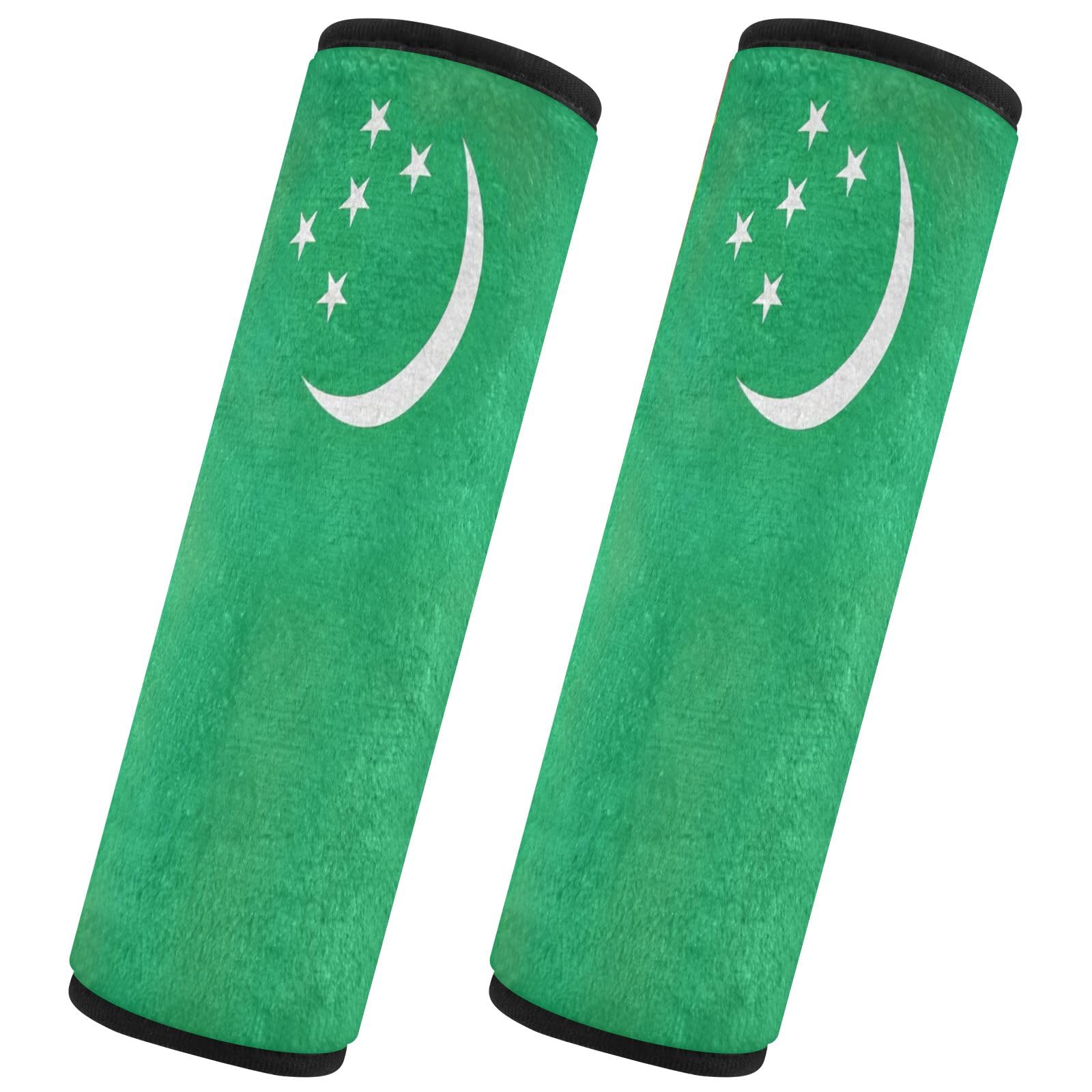 CHIFIGNO 2 x Sicherheitsgurtbezug mit Turkmenistan-Flagge, weicher Sicherheitsgurt-Bezug, Autositz-Schulterschutz für Erwachsene, Kinder, Damen, Herren von CHIFIGNO