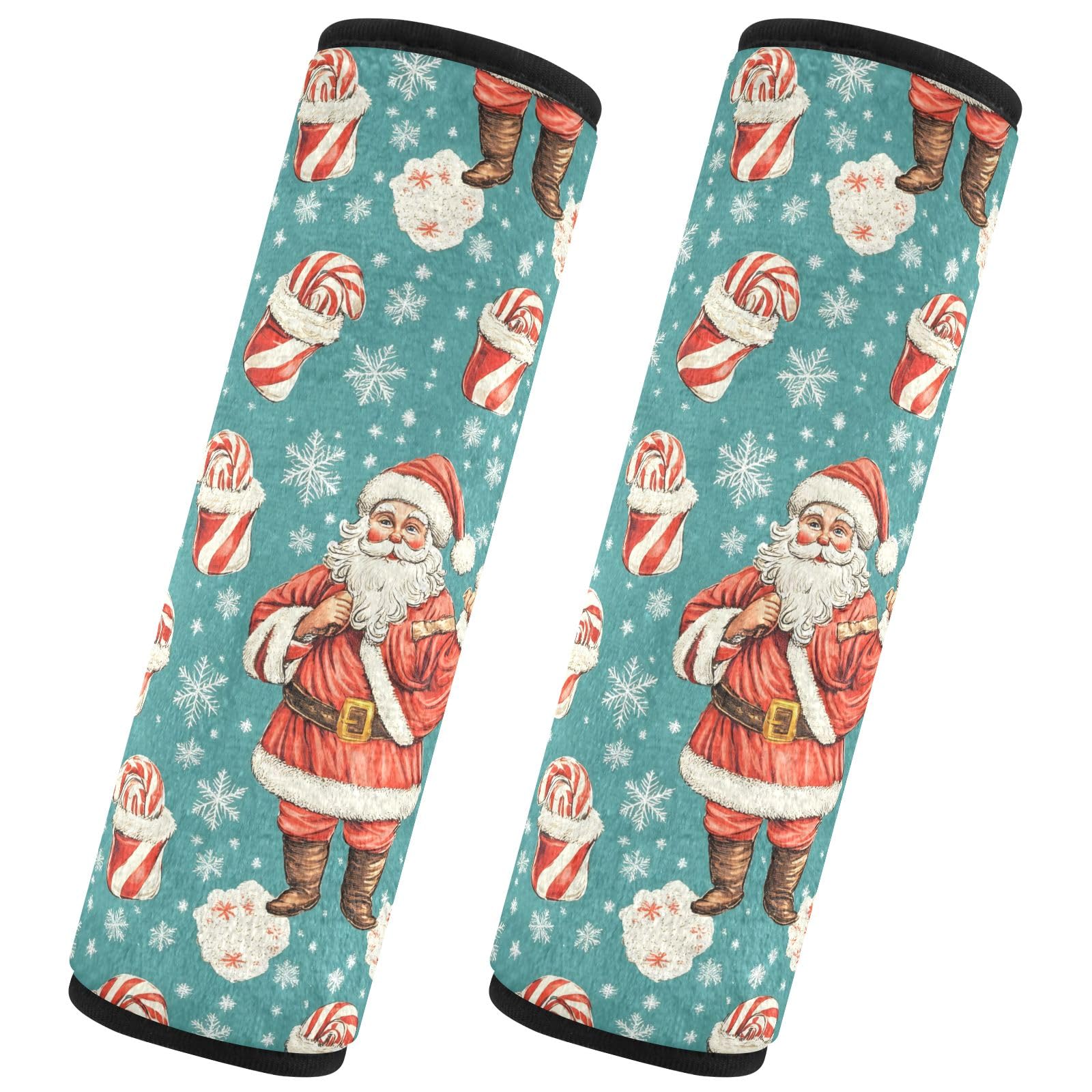 CHIFIGNO Cute Santa Claus Candy Canes Sicherheitsgurt-Bezug, 2 Stück, niedlicher Sicherheitsgurt-Kissenbezug, Autositz-Schultergurt-Pads für Erwachsene und Kinder von CHIFIGNO