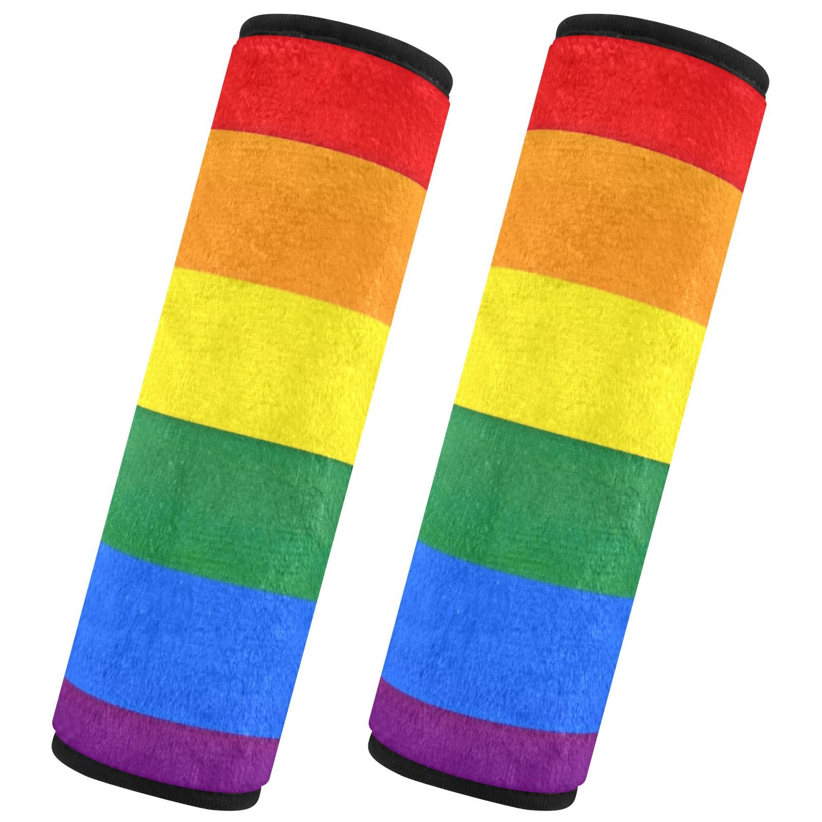 CHIFIGNO LGBT Auto-Sicherheitsgurt-Bezüge mit Stolzflagge, Regenbogenfarben, 2 Stück, niedliche Autositzgurte, Bezüge für Erwachsene, Kinder, Damen, Herren von CHIFIGNO