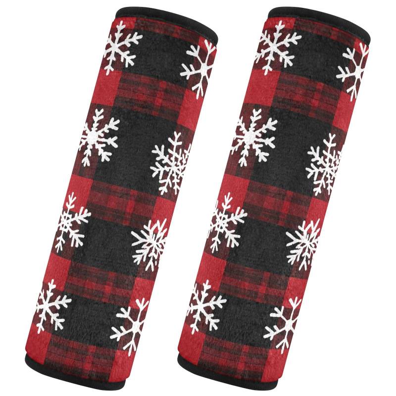 CHIFIGNO Weiße Schneeflocken Rot Schwarz Plaid Sicherheitsgurtbezüge Universal Sicherheitsgurtkissen 2 Stück Schultergurt Pad für Autotasche von CHIFIGNO