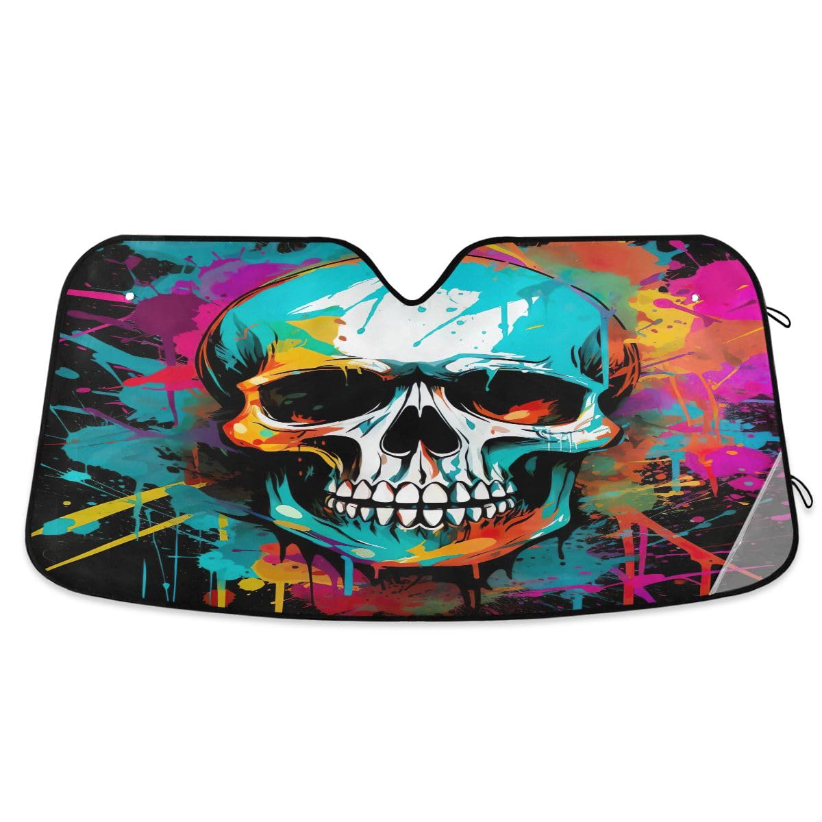 Grunge Totenkopf-Sonnenschutz für Auto-Windschutzscheibe, faltbar, blockiert UV-Strahlen, Auto-Sonnenblende, Reflektor, Auto-Sonnenschutz für Auto, LKW, SUV, 139,7 x 70,1 cm von CHIFIGNO