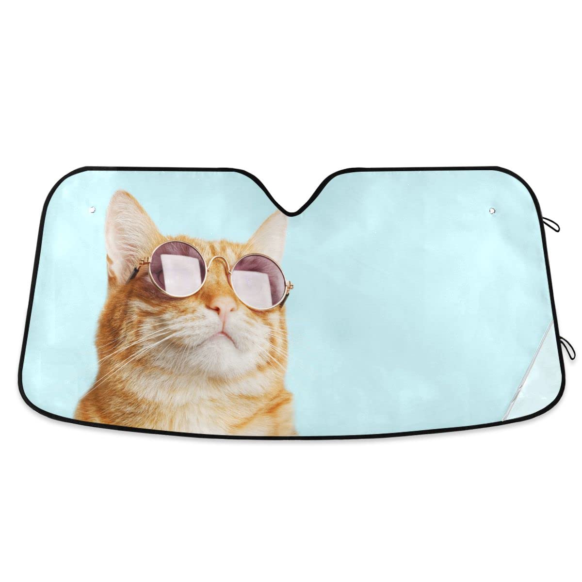 Lustige Katze mit Sonnenbrille Auto Windschutzscheibe Sonnenschutz Frontfenster Sonnenblende Sonnenblende Schutz Faltbarer Sonnenreflektor für Auto LKW SUV, 55 x 70,1 cm von CHIFIGNO