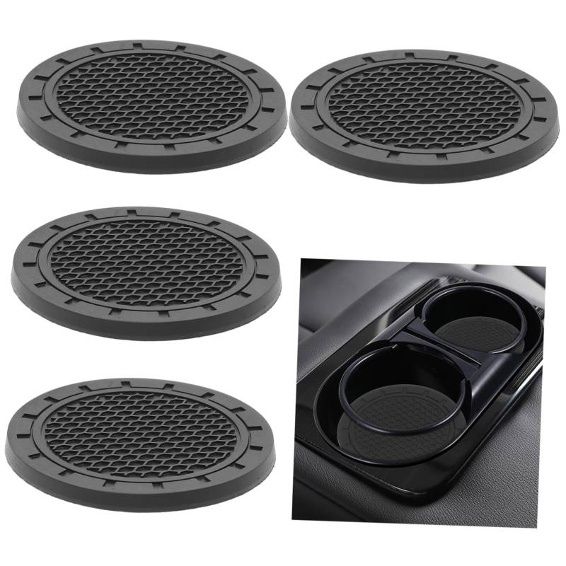 CHILDWEET 4 Stück Untersetzer Tassenkissen Teetassenunterlage Kreative Tassenmatte Zubehör Für Die Autodekoration Autotassenmatte Tasse Tischset Runde Wärmedämmmatten Black PVC von CHILDWEET