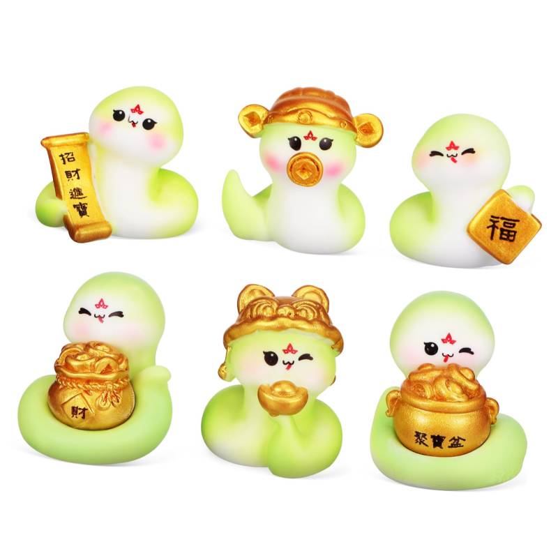 CHILDWEET 6st Glücksschlangen-ornamente Tierfigur Niedliche 2025-statuen Miniaturfiguren Schlange Auto-armaturenbrett-ornamente Desktop-dekorationen Für Das Schlangenjahr Harz Light Green von CHILDWEET