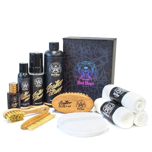 RR Customs Bad Boys Leather Care Set Premium GROßES Leder Reiniger SET Lederpflege Set viel Zubehör 150ml von CHIMP TOOLS PREMIUM CAR CARE PRODUCTS