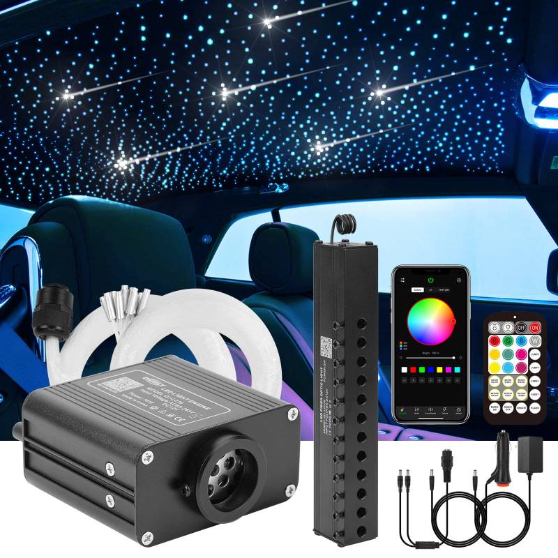 CHINLY Sternenhimmel Auto Glasfaser Licht für Auto/Decke, 16W Meteor Twinkle 450pcs*0.75mm*3m Bluetooth RGBW APP/Remote LED Fiber Optic Star Deckenleuchten Kit mit Shooting Star Light Kit von CHINLY