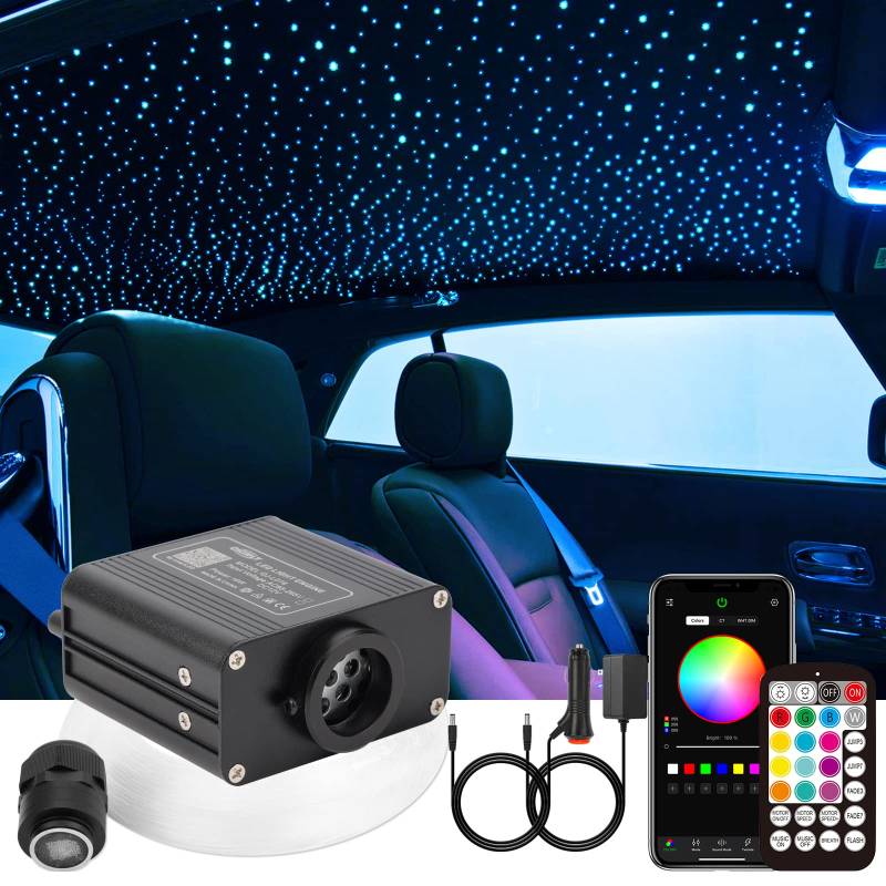 CHINLY Sternenhimmel Auto Glasfaser Licht für Auto/Decke, 16W Twinkle 650pcs*0.75mm*4m Bluetooth RGBW APP/Remote LED Fiber Optic Star Deckenleuchten Kit von CHINLY