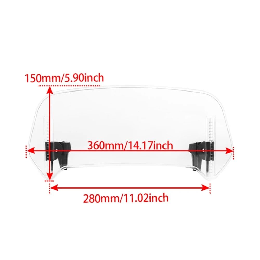 Motorrad-Windschutzscheibe Universeller Motorrad-Windschutzscheiben-Verlängerungs-Verstellbarer Spoiler-Klemm-Windschutzscheiben-Deflektor(Big Clear) von CHLKEAMEE