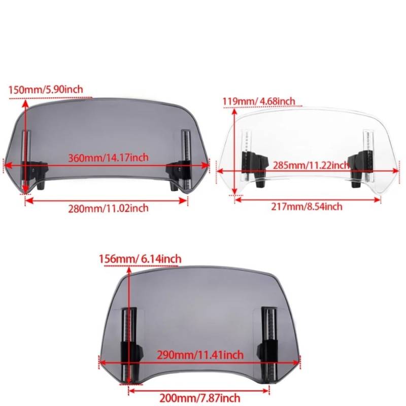 Motorrad-Windschutzscheibe Universeller Motorrad-Windschutzscheiben-Verlängerungs-Verstellbarer Spoiler-Klemm-Windschutzscheiben-Deflektor(Small Smoke) von CHLKEAMEE