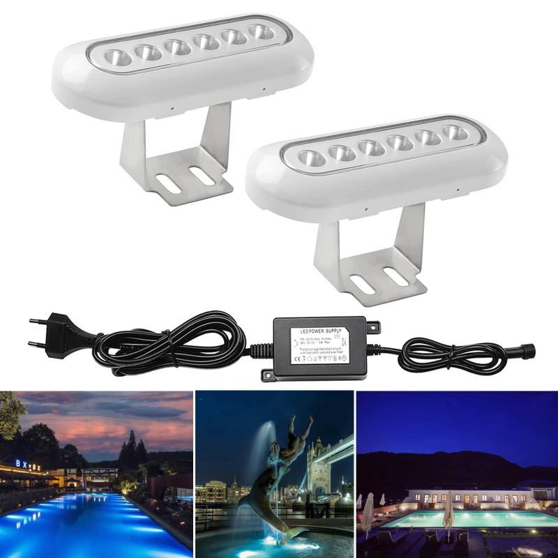 2er Set LED Unterwasserbeleuchtung 12V IP68 Wasserdicht 800LM 12W Unterwasserleuchte Light für Boote Aquarium Brunnen oder Teich Dekoration Kaltes Weiß von CHNXU