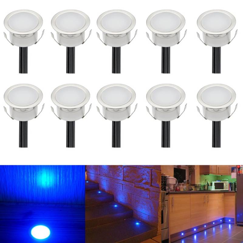 CHNXU 10er Set LED Einbaustrahler Blau Bodeneinbaustrahler 12V Ø30mm Deckenspots 0,6W 9LM Terrassenbeleuchtung Außen IP67 Wasserdichte LED Bodenleuchten Treppen Beleuchtung von CHNXU