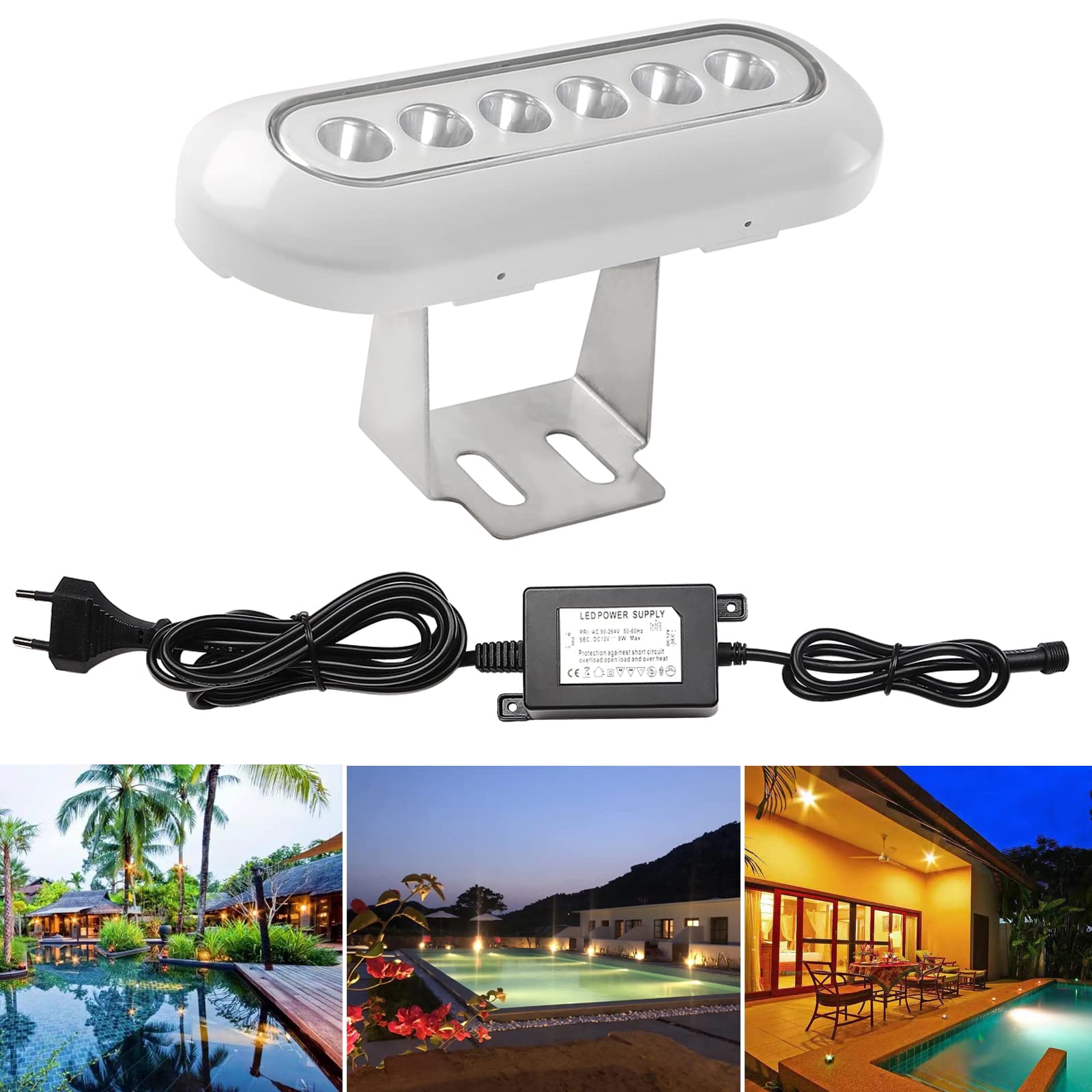 CHNXU 1er Set LED-Unterwasserleuchte Teichbeleuchtung 800LM 12W Aquarium-Licht Unterwasserlicht Wasserdicht IP68 - Unterwasserbeleuchtung für Pool Teich Pflanzendeko mit 12V Netzteil, Warmes Weiß von CHNXU