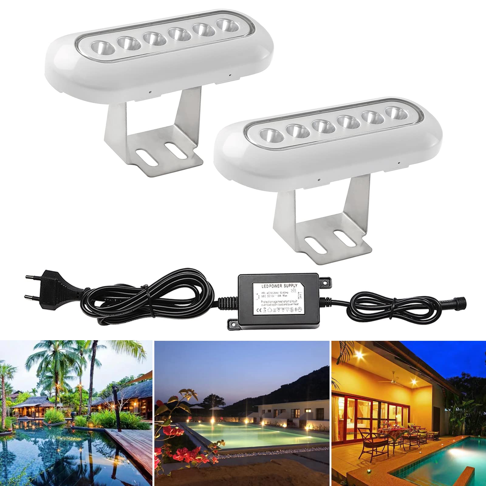 CHNXU 2er Set Aquarium-Licht 800LM Lampe 12W Unterwasserlicht 12V Wasserdicht IP68 LED-Unterwasserleuchte - Beleuchtung für Pool Teich Pflanzendeko Warmes Weiß von CHNXU