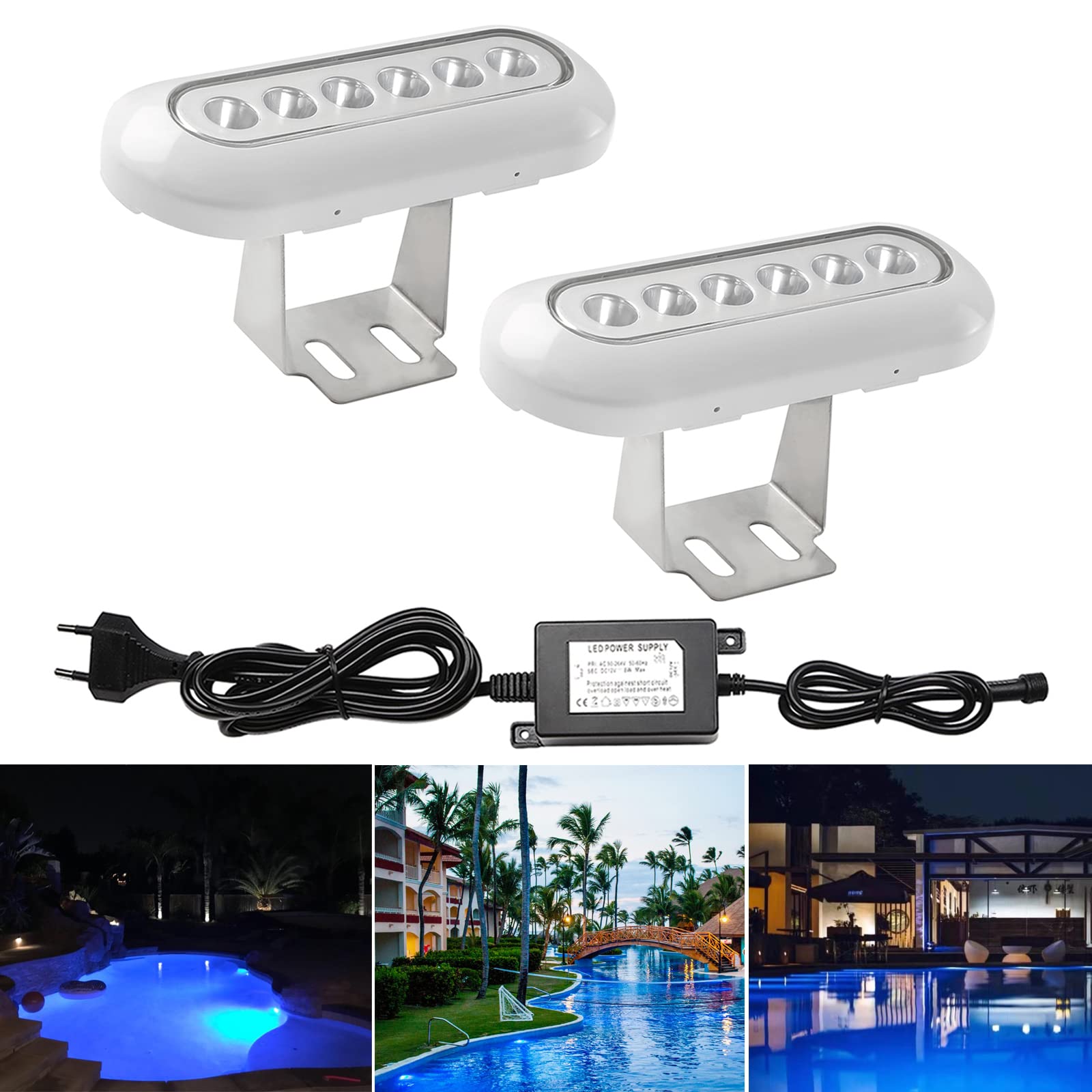 CHNXU 2er Set LED Unterwasserbeleuchtung 12V IP68 Wasserdicht LED MARINE Yacht Light 150LM 12W Teichbeleuchtung für Boote Unterwasserleuchte Dekoration Blau von CHNXU