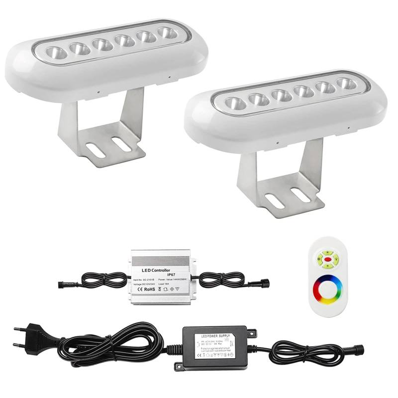 CHNXU 2er Set LED Unterwasserlicht RGB Poolbeleuchtung 380LM 6-18W Unterwasserleuchte, IP68 Wasserdicht LED Unterwasserbeleuchtung Pool Lichter mit 12V Netzteil für Aquarium Brunnen Teich Swimmingpool von CHNXU