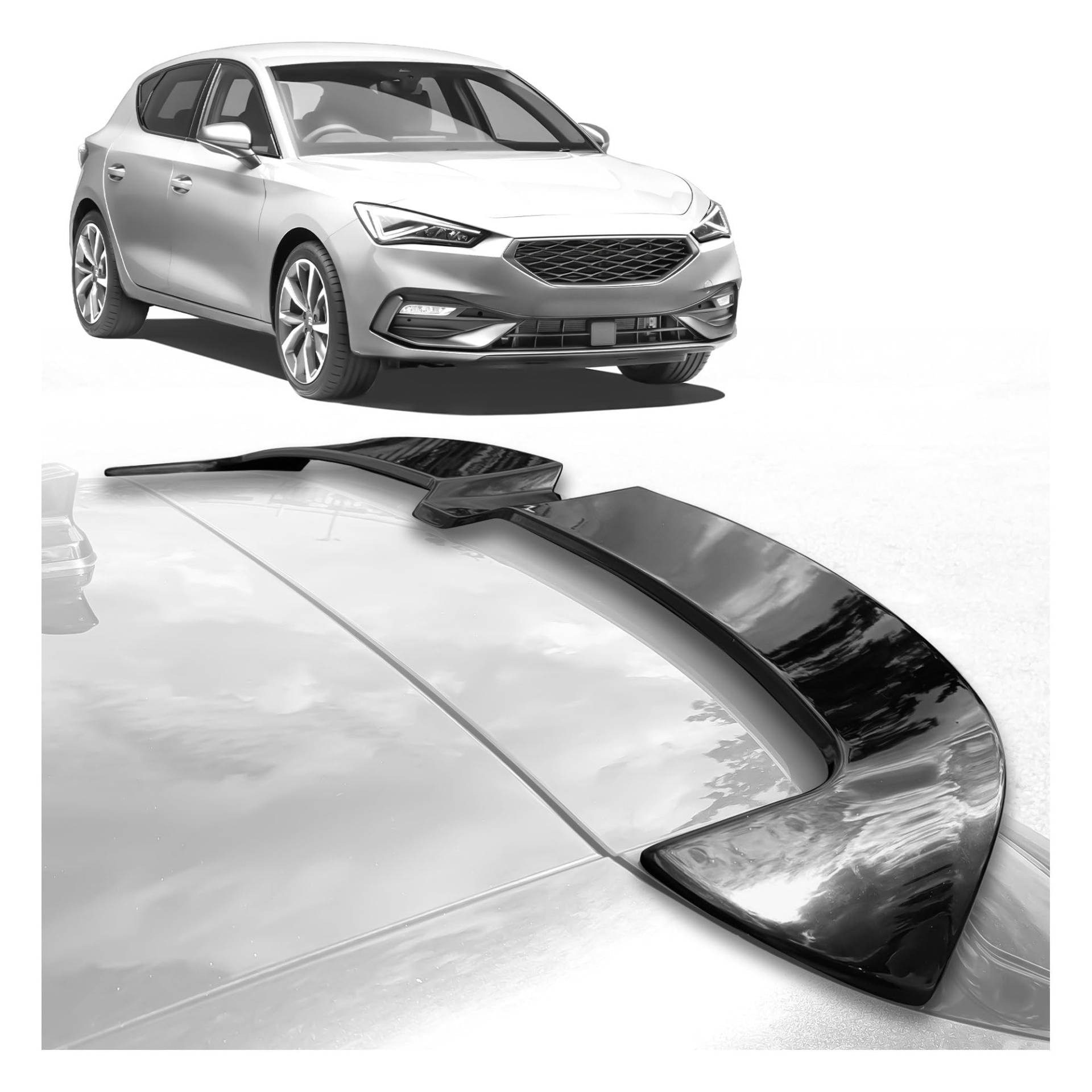 CHROMEMASTER | Dachspoiler Heckspoiler Kompatibel mit SEAT Leon Schrägheck 2020+; Auto Zubehör - Spoiler für Auto; Polyurethan; Zum Lackieren; Montagemethode: Klebstoff | Optisches Autotuning von CHROMEMASTER