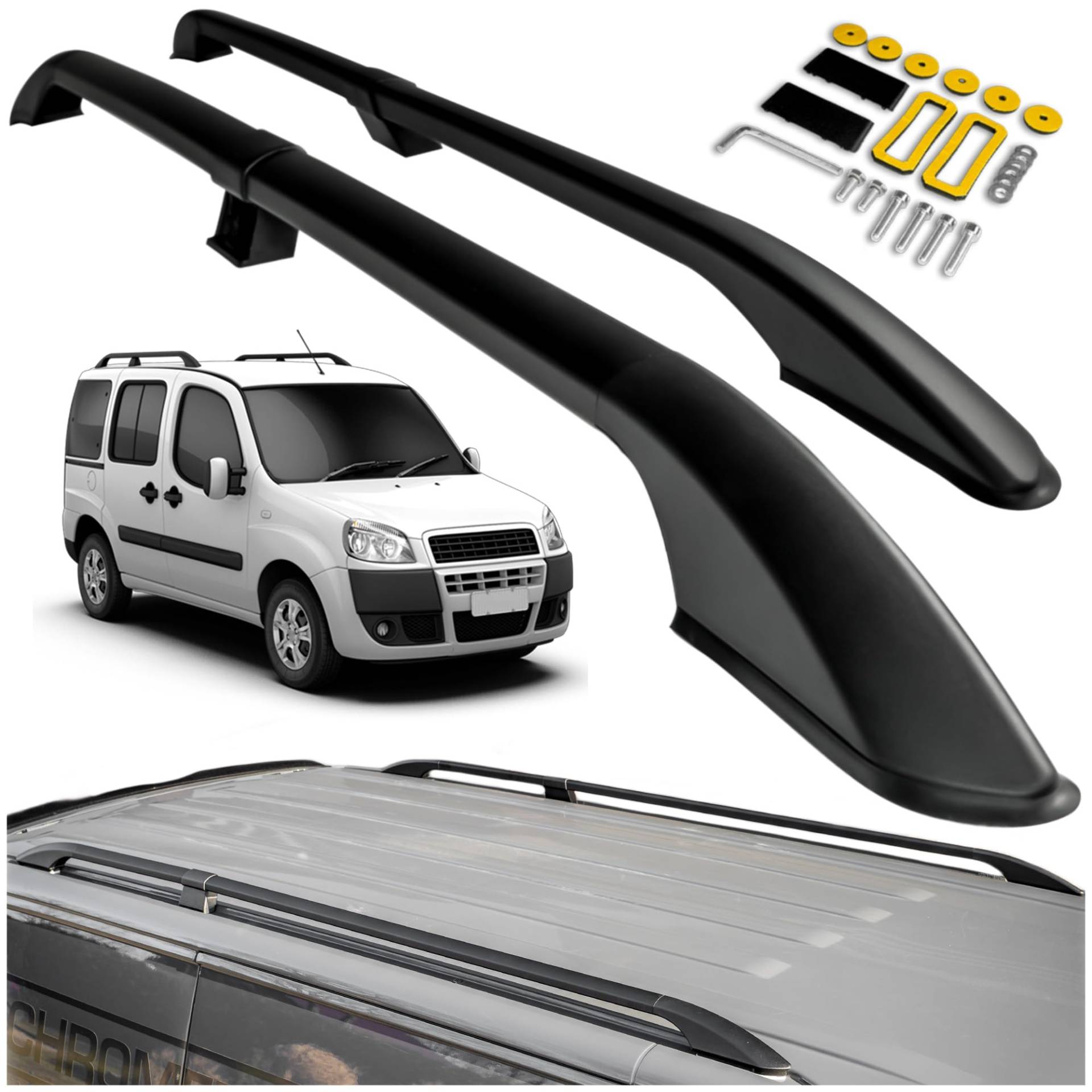 CHROMEMASTER | Kompatibel mit FIAT Doblo Long 2001-2010 | Dachgepäckträger Dachträger | Zur Befestigung der Dachgepäckträger, Dachboxen oder Dachfahrradträger | Robuste Konstruktion aus Alu von CHROMEMASTER