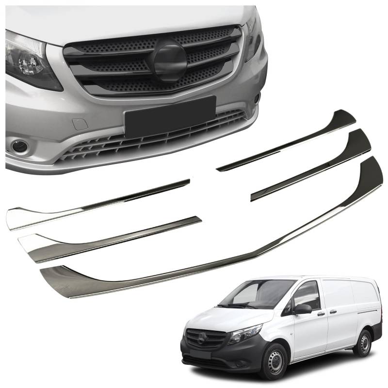 CHROMEMASTER | Kompatibel mit Mercedes Vito W447 2014-2019 | Leisten für Kühlergrill, Zierblenden, Rostfreier Stahl Poliert | Perfekte Passform; Neues, Attraktives Erscheinungsbild des Fahrzeugs von CHROMEMASTER