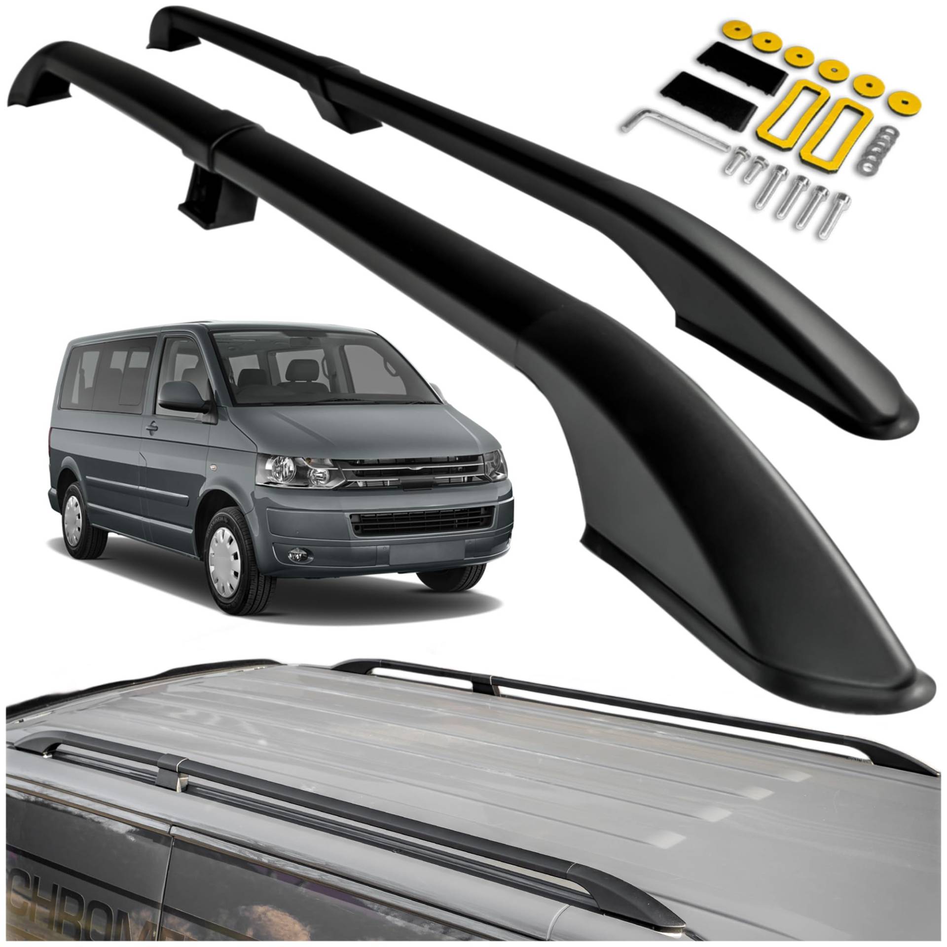 CHROMEMASTER Dachreling Dachträger Kompatibel mit VW T5 Multivan Long 2003-2015 | Zur Befestigung der Dachgepäckträger, Dachboxen oder Dachfahrradträger | Robuste Konstruktion aus Alu von CHROMEMASTER