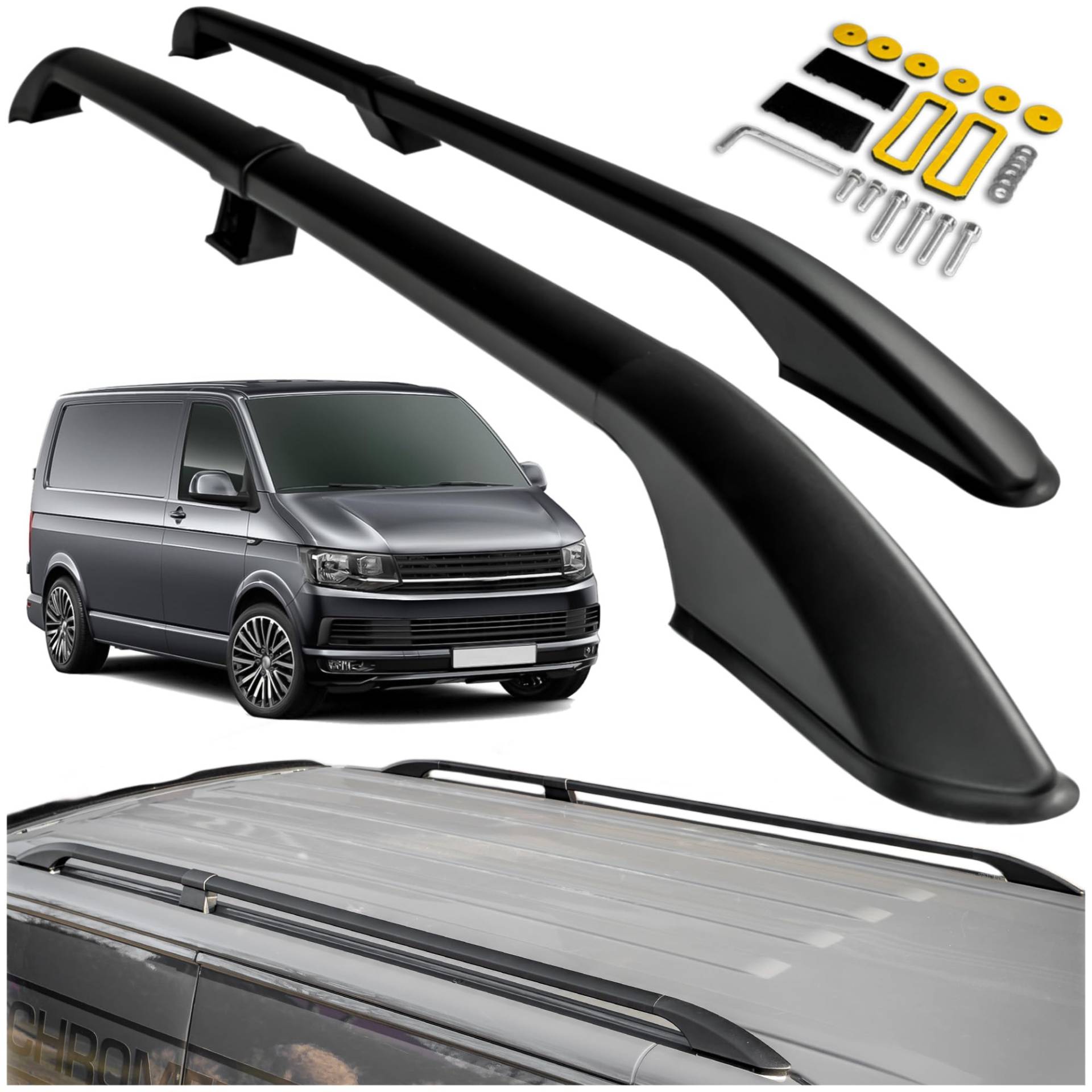 CHROMEMASTER Dachreling Dachträger Kompatibel mit VW T6 Transporter Short 2015-2019 | Zur Befestigung der Dachgepäckträger, Dachboxen oder Dachfahrradträger | Robuste Konstruktion aus Alu von CHROMEMASTER