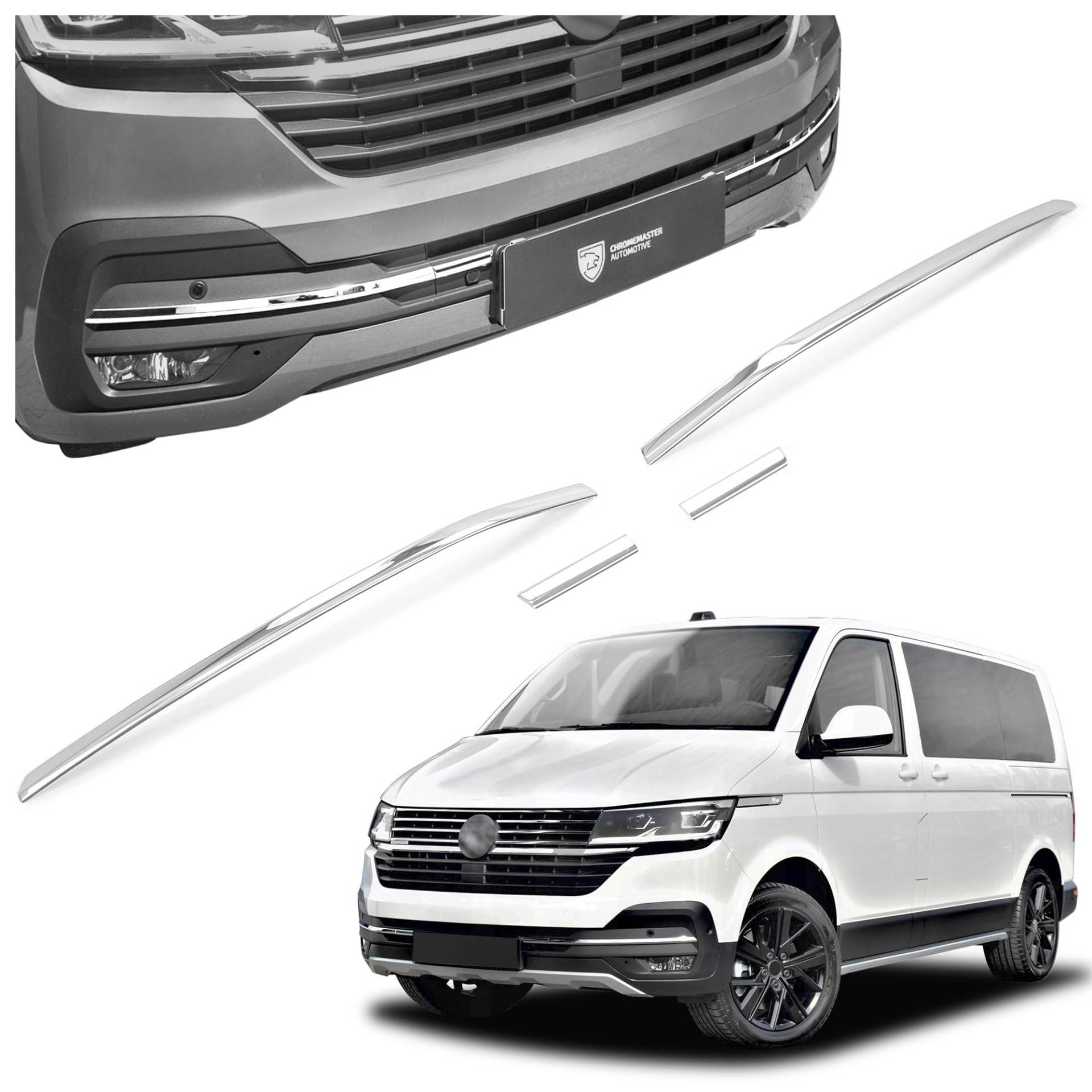 CHROMEMASTER | Kompatibel mit VW T6.1 Caravelle 2019-2024 | Chromleisten Stoßstange Vorne, untere Zierblende der Frontschürze, Rostfreier Stahl Poliert | Attraktives Erscheinungsbild des Fahrzeugs von CHROMEMASTER