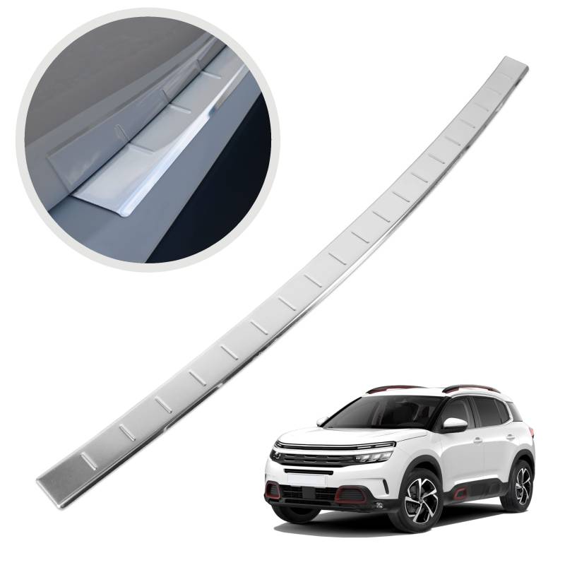 CHROMEMASTER | Ladekantenschutz Stoßstangenschutz | Kompatibel mit Citroen C5 Aircross 2018- ; Edelstahl Poliert/Chrom; Unsere Lackschutzleiste Sichert den Heckstoßfänger vor Kratzern von CHROMEMASTER