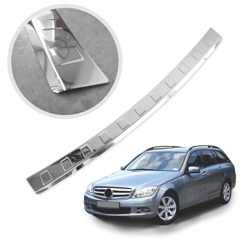 CHROMEMASTER | Ladekantenschutz Stoßstangenschutz | Kompatibel mit Mercedes C W204 Kombi 2007-04.2011; Edelstahl Poliert/Chrom; Unsere Lackschutzleiste Sichert den Heckstoßfänger vor Kratzern von CHROMEMASTER