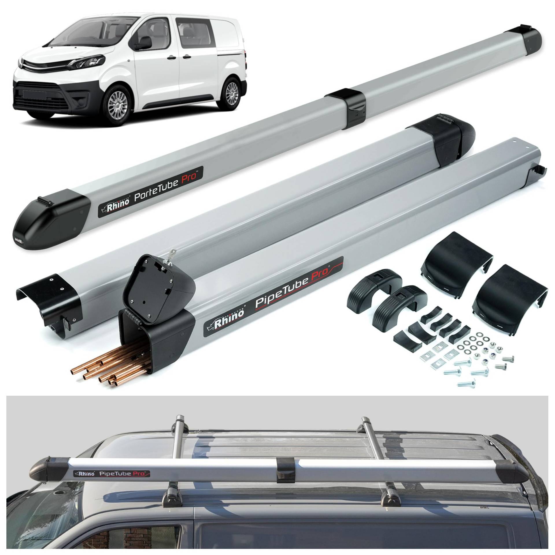 Rhino PipeTube Pro | Kompatibel mit LEVC VN5 2020+ L1H1 | Transportrohr; Dachträger für Rohre und Stangen, 3m | Sicherer Transport von Langgütern | TÜV von CHROMEMASTER