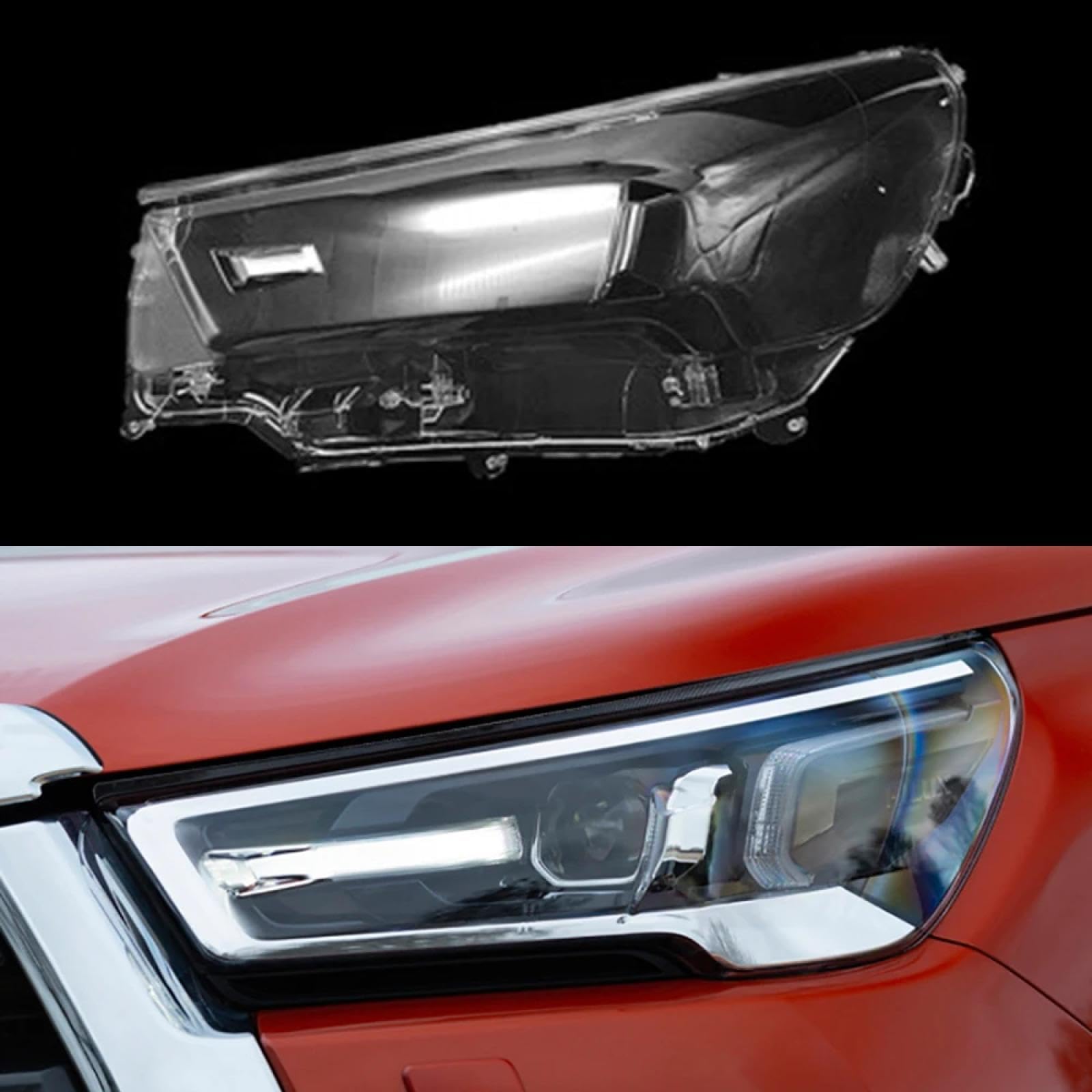 CHROX Für Toyota Hilux 2019 2020 2021, Scheinwerfer-Lichtgehäuse, Auto-Scheinwerfer-Linsenabdeckung, Lampenschirm, Glas-Lampenabdeckung Auto klare Linsen hülle Abdeckung von CHROX