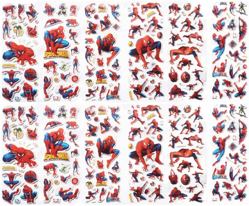 CHUANGOU 12 Bögen Aufkleber Set， Spiderman Schwammaufkleber， 3D Schaumstoff Stickers，Superhelden-Charakter-Cartoon-Aufkleber. von XGAGHB