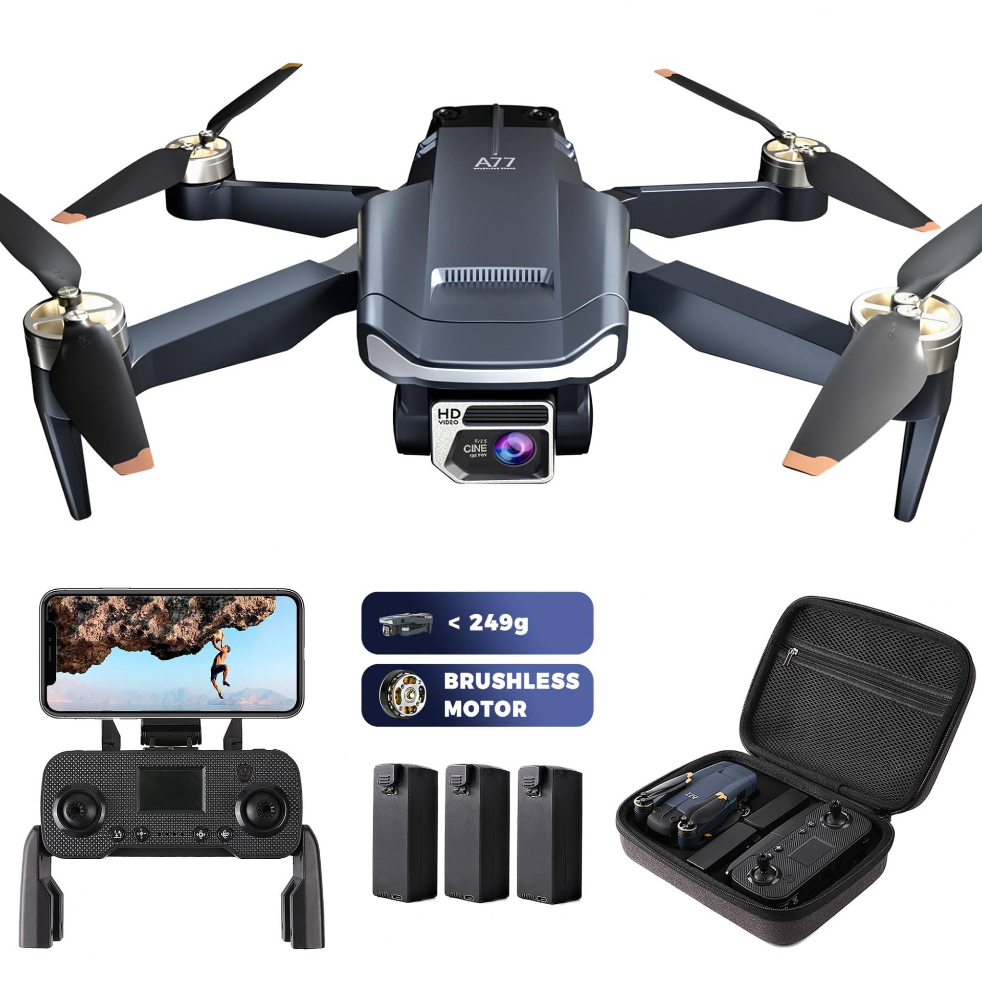 Bürstenlos Super Ausdauer Faltbare Quadcopter Drohne für Anfänger– 40+ Minuten Flugzeit, Wi-Fi FPV Drohne mit 120°Weitwinkel 4K HD Kamera, Bürstenloser Motor von CHUBORY