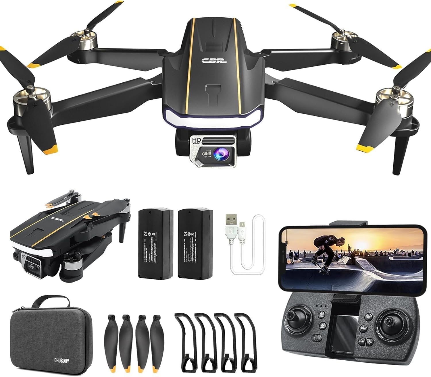 Robuster bürstenloser Motor-Drohne mit Kamera für Anfänger, CHUBORY A68 WiFi FPV Quadcopter mit HD-Kamera, automatischer Schwebe, 3D-Flips, kopfloser Modus, Trajektorienflug, 2 Batterien, Tragetasche von CHUBORY