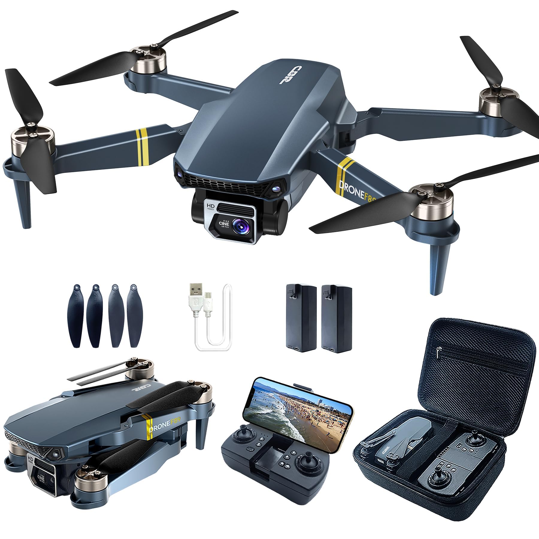 Bürstenlos Super Ausdauer Faltbare Quadcopter Drohne für Anfänger– 40+ Minuten Flugzeit, Wi-Fi FPV Drohne mit 120°Weitwinkel 4K HD Kamera, Bürstenloser Motor, Follow Me, Duale Kameras (2 Batterien) von CHUBORY