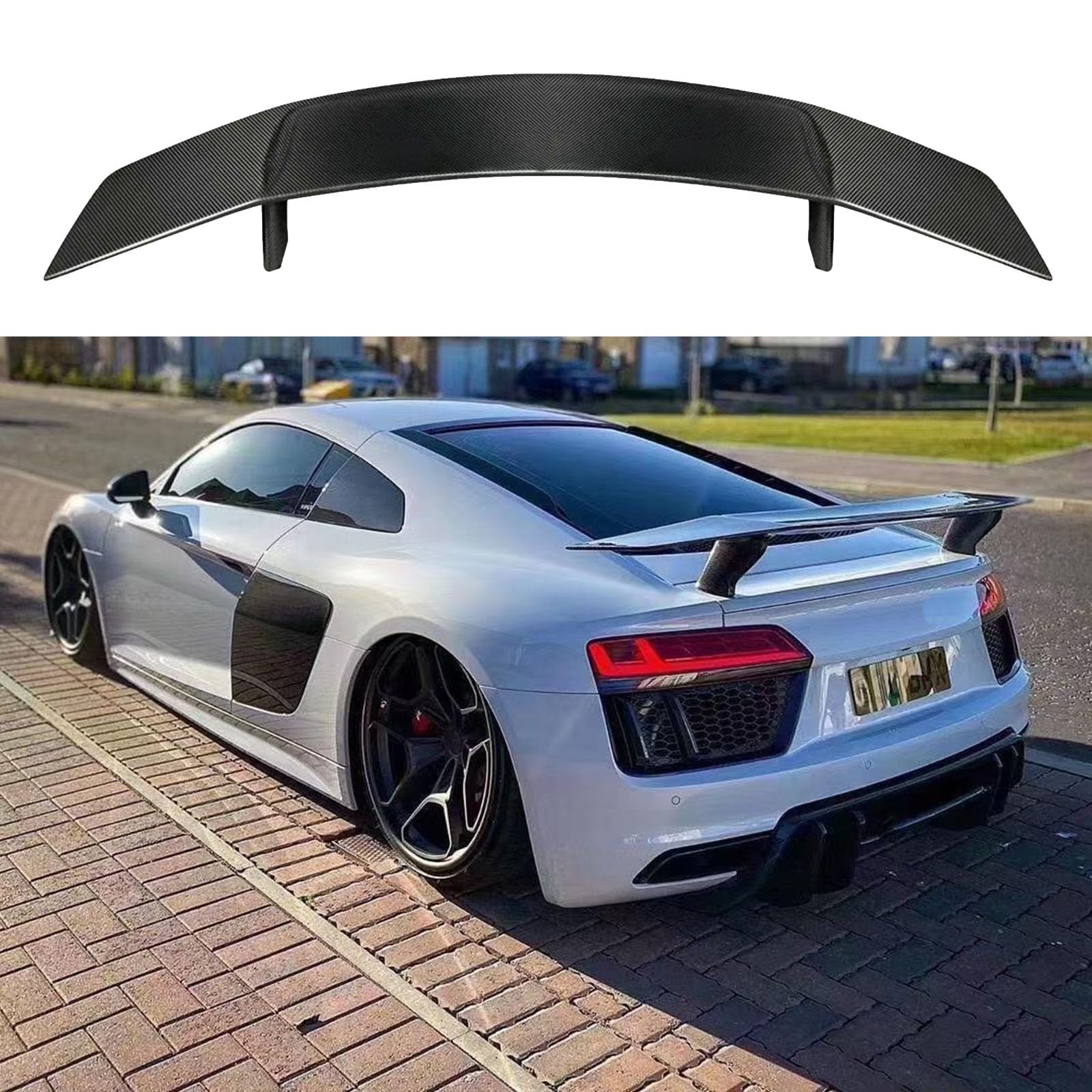 Kompatibel für Audi R8 V Style 2016-2020, Auto-Heckspoiler, Stoßstangen-Diffusor, Lippensplitter-Abdeckung, Karosserie-Kit, Außenzubehör, Kohlefaser, B Rear Spoiler Wing von CHYPAAK