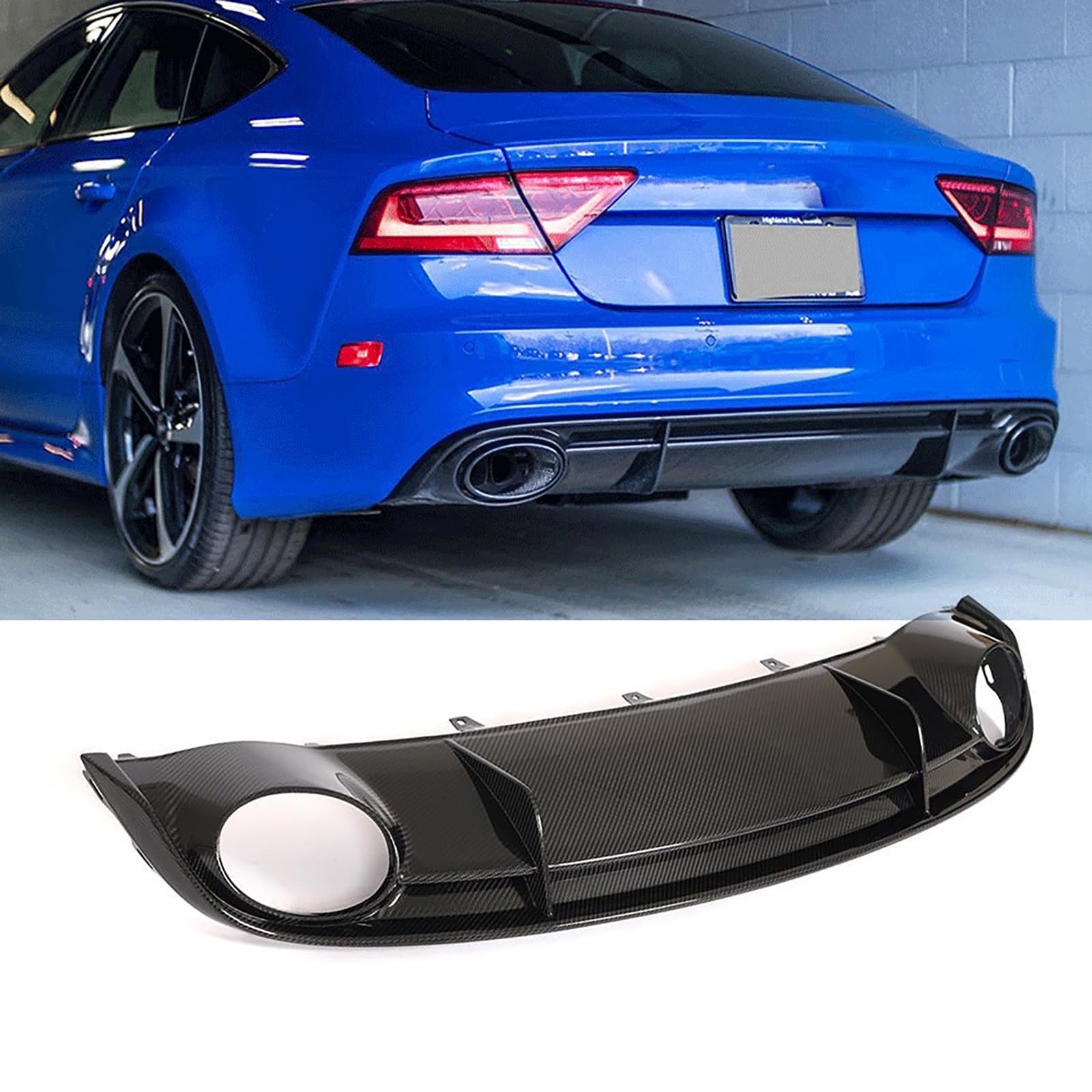 Kompatibel für Audi RS7 2014-2016, Auto-Heckspoiler, Stoßstangen-Diffusor, Lippensplitter-Abdeckung, Karosserie-Kit, Außenzubehör, Kohlefaser von CHYPAAK