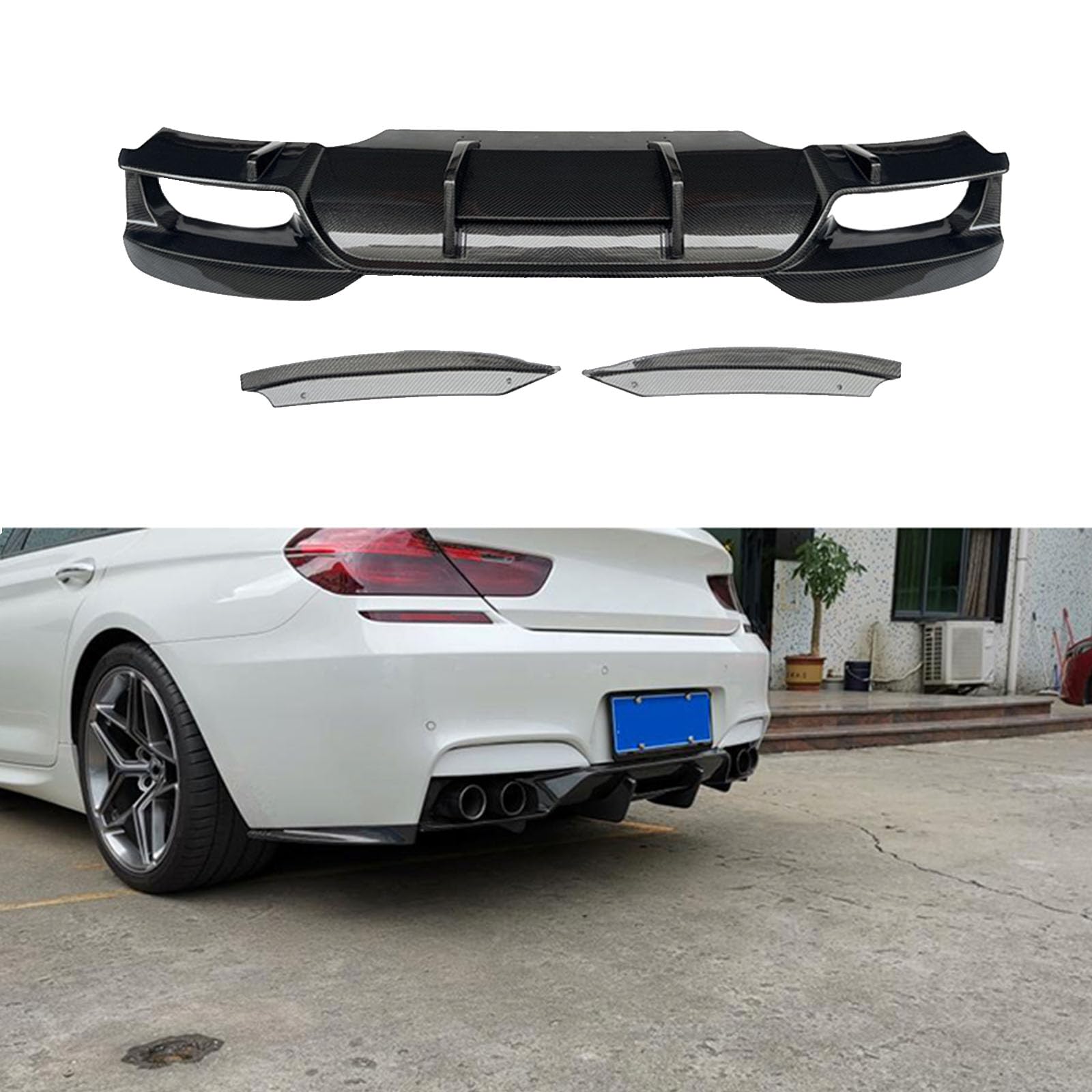 Kompatibel für BMW 6 Series M6 F06 F12 F13 PSM Style 2013-2018, Auto-Heckspoiler, Stoßstangen-Diffusor, Lippensplitter-Abdeckung, Karosserie-Kit, Außenzubehör, Kohlefaser,A Real Carbon von CHYPAAK