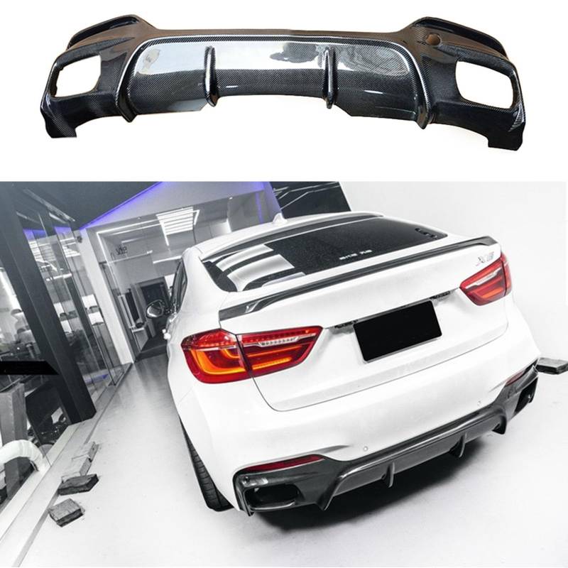 Kompatibel für BMW X6 F16 3D Style 2014-2018, Auto-Heckspoiler, Stoßstangen-Diffusor, Lippensplitter-Abdeckung, Karosserie-Kit, Außenzubehör, Kohlefaser,A Real Carbon von CHYPAAK