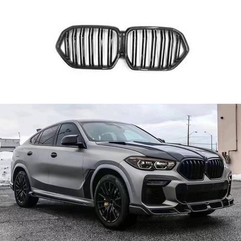 Kompatibel für BMW X6 G06 LD Style 2019+, Auto-Heckspoiler, Stoßstangen-Diffusor, Lippensplitter-Abdeckung, Karosserie-Kit, Außenzubehör, Kohlefaser, B Grille von CHYPAAK