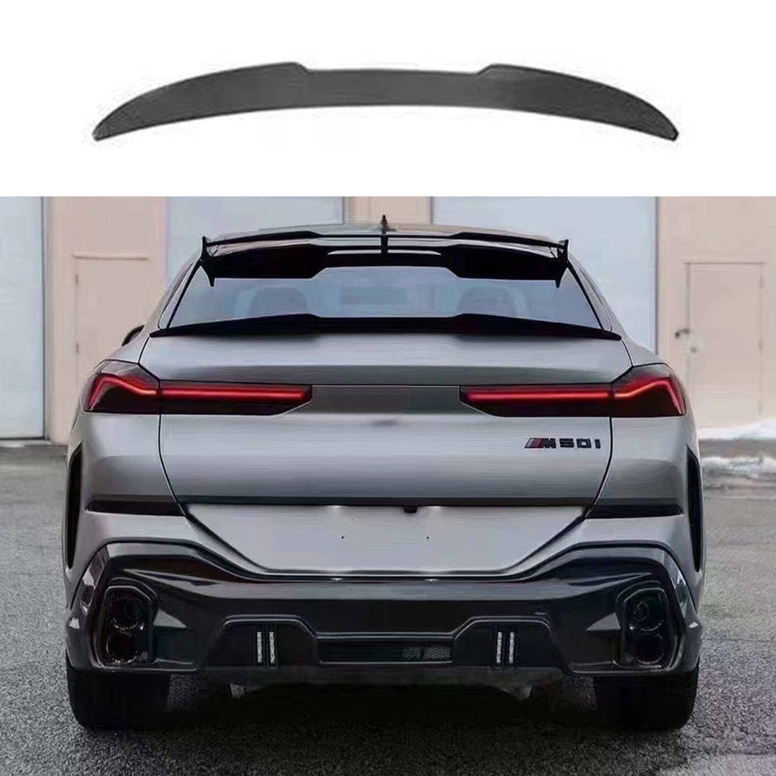 Kompatibel für BMW X6 G06 LD Style 2019+, Auto-Heckspoiler, Stoßstangen-Diffusor, Lippensplitter-Abdeckung, Karosserie-Kit, Außenzubehör, Kohlefaser, E Rear Spoiler von CHYPAAK