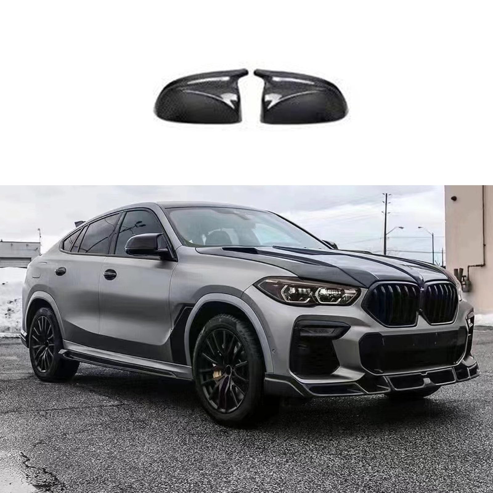 Kompatibel für BMW X6 G06 LD Style 2019+, Auto-Heckspoiler, Stoßstangen-Diffusor, Lippensplitter-Abdeckung, Karosserie-Kit, Außenzubehör, Kohlefaser, F Shell von CHYPAAK