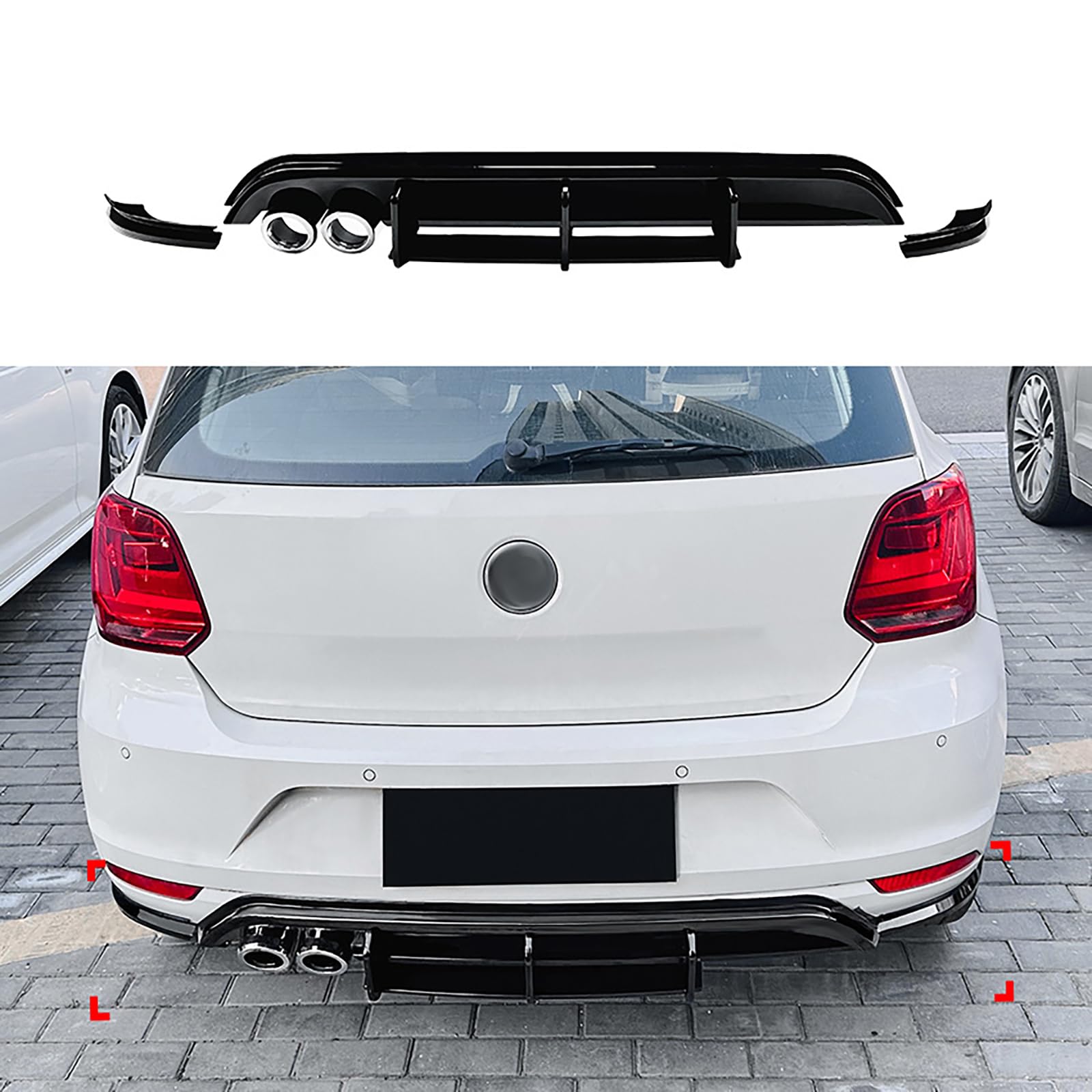 CHYPAAK Kompatibel für VW Polo MK5 6R 2009-2014, Auto-Heckstoßstangen-Diffusor-Lippenspoiler, Luftauslass-Splitter, Auspuffabdeckung, Karosserie-Kit Schwarz von CHYPAAK